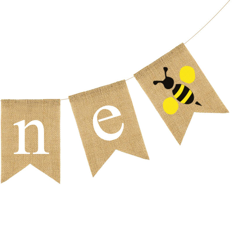 Пчела первого дня рождения пчела и одно печатная мешковая баннер.