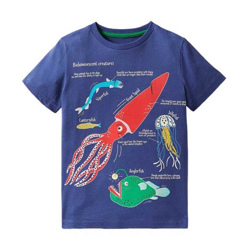 T-shirts Little Maven 2024 New Fashion Boys T-shirt Summer Summer Luminous Dinosaur Animal Cotton Casal Roupos adoráveis para crianças 2-7 Ano 240410