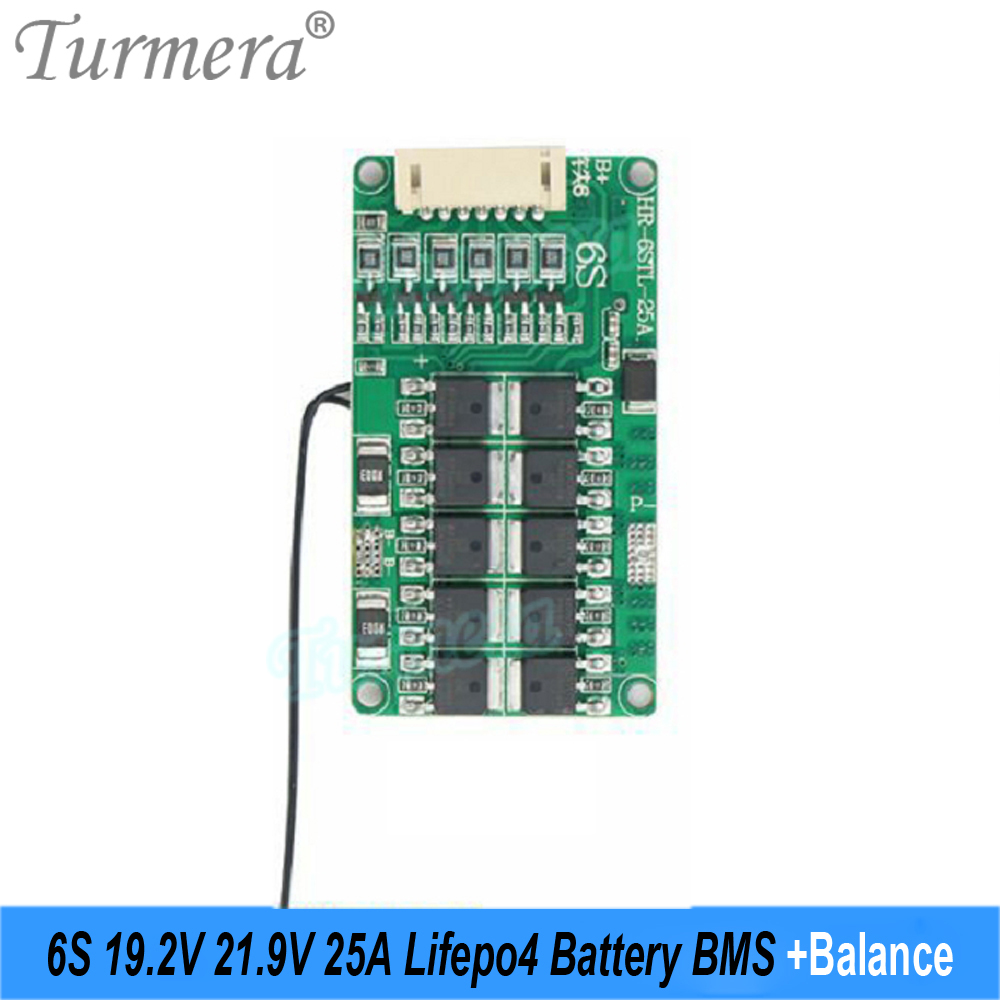 Turmera 6S 25A Balance BMS 19.2V 21.9V LIFEPO4 Placa protegida por bateria com uso de PTC em 18650 26650 32700 33140 Baterias LIFEPO4