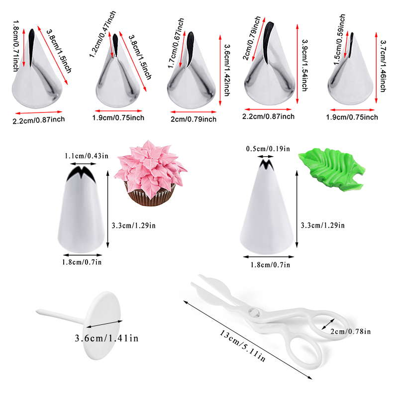 9 stFlower Scissor +Cake Tray +7 st tulpanerna Rose Munstycke Nail Decor Lifter Fondant Cream Transfer Baking Pastry Kitchen