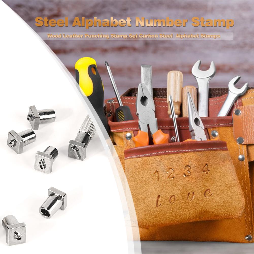 36st Steel Alfabetnumret Stamp Punch Set för läder trä hantverk verktyg kit metall läder stansverktyg staming läderfart