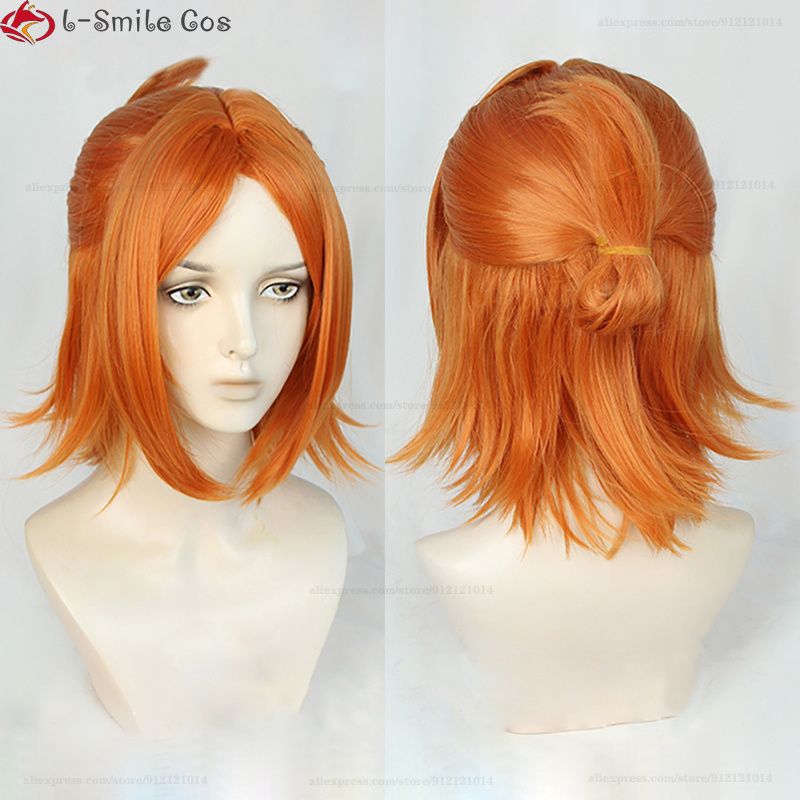 Jeu es 2wink aoi hinata aoi yuta cosplay perruque courte orange jaune résistant à la chaleur synthétique perruque + capuchon de perruque