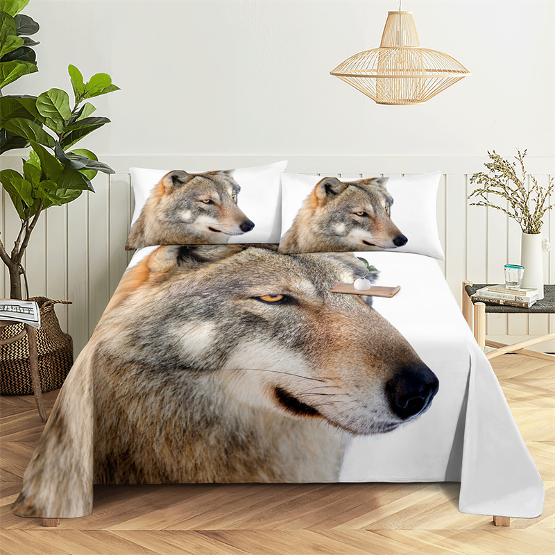Family Wolf 0.9/1.2/1.5/1.8/2.0m 디지털 인쇄 폴리 에스테르 침대 평평한 시트 베개 가세 프린트 침구 세트