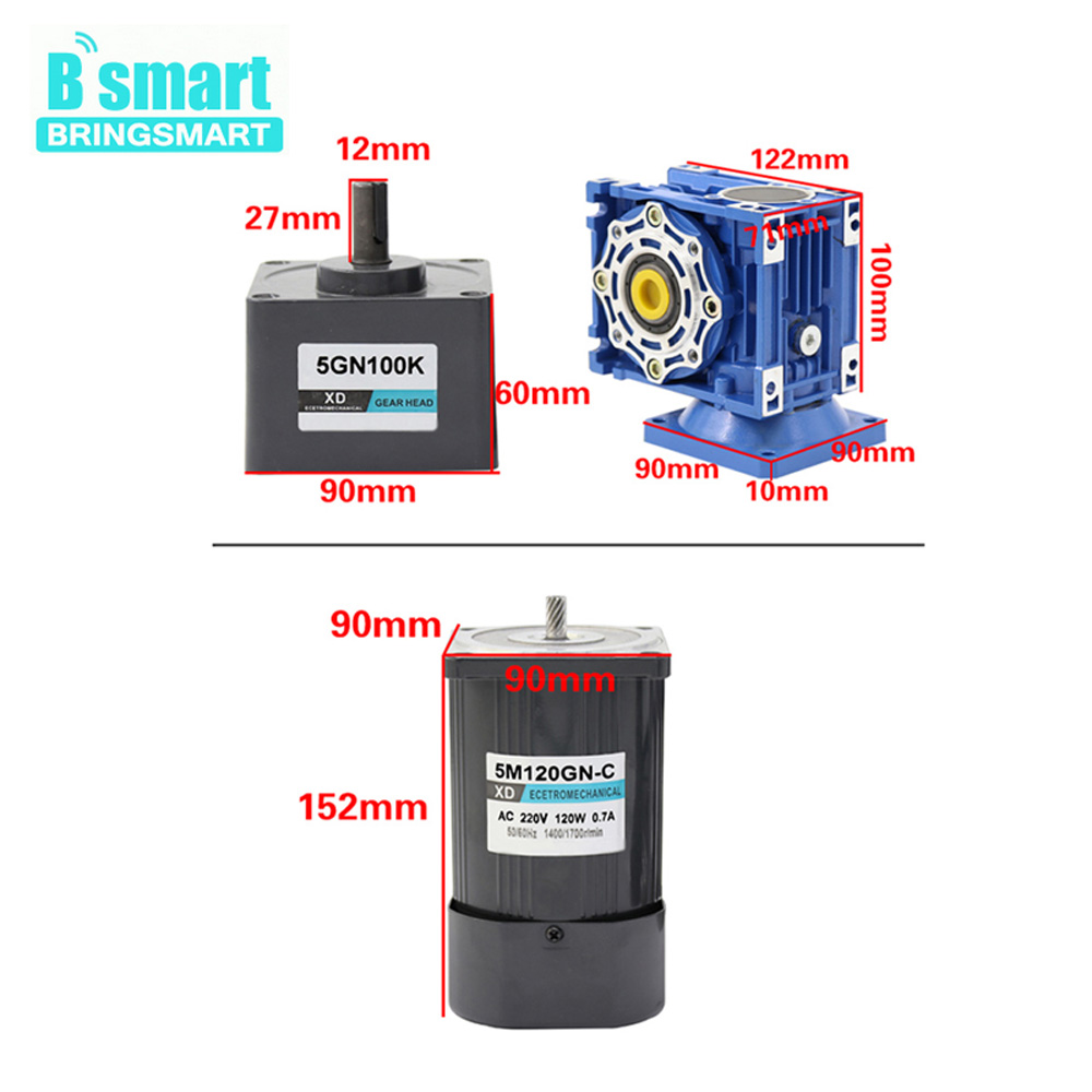 BringsMart RV40-2 220V AC Motor 120W Justerbar hastighet Tvåstegs Worm Gear Motor med hastighetsregulator CW och stoppkontroll