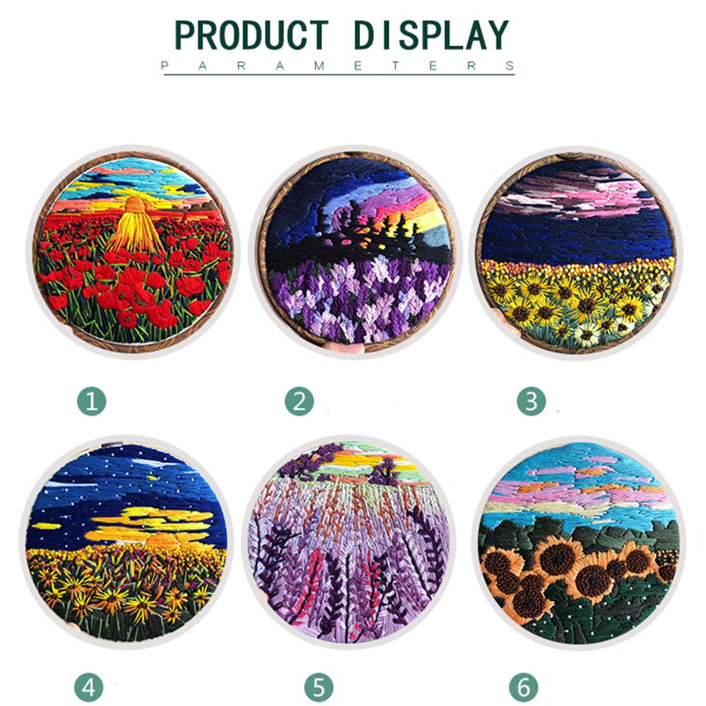 20x20 cm Landscape Cross Stitch Kit Flower Brodery Handgjorda DIY Hantverk Arts Sunset Flower Bush Needle Punch Ornament med båge