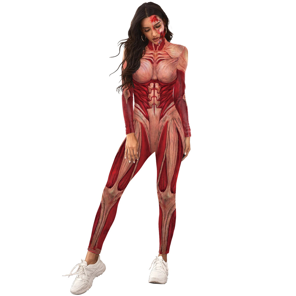 FCCEXIO Women Sexy Tight Jumpsuits Attack On Titan Annie Leonhart Cosplay Costume Adult 3D Print Muscle Bodysuits Party Catsuits