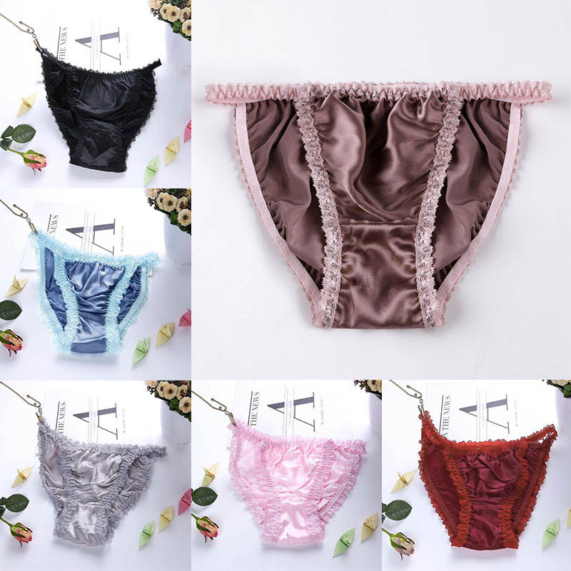 Vrai Silk Panties Sheild Color Color Lace Silk Satin Lingerie Soft confort