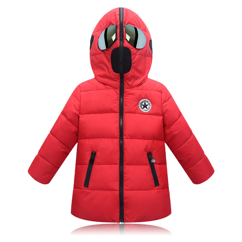 Nieuwe meisjesruimte Pak Winter Down Jacket met bril in Hood Cool Boy Snow Jacket Coat Hoogwaardige kinderen Sneeuwkleding 3-12y