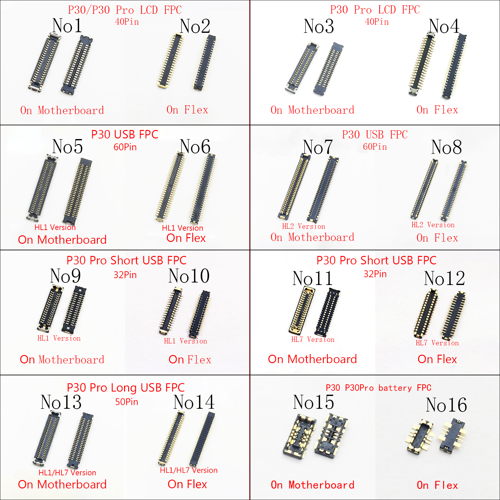 60 50 40 32 Pin LCD -Display Bildschirm FPC FPC -Anschluss auf dem Motherboard für Huawei P30 P30 Pro USB -Ladelade den Batterieanschluss