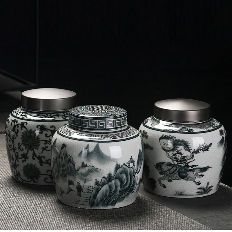 Potter de stockage en céramique classique avec canne à thé de couvercle à la maison grande capacité de café de café de rangement de snack de grains de café