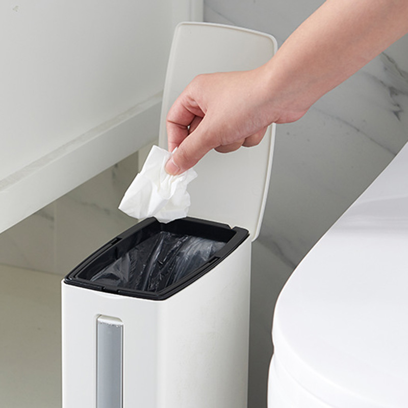 Taupe Plastic Compact Trash Can Dustbin Garbage Bag Dispenser for Deep Bowl Cleaning Storage