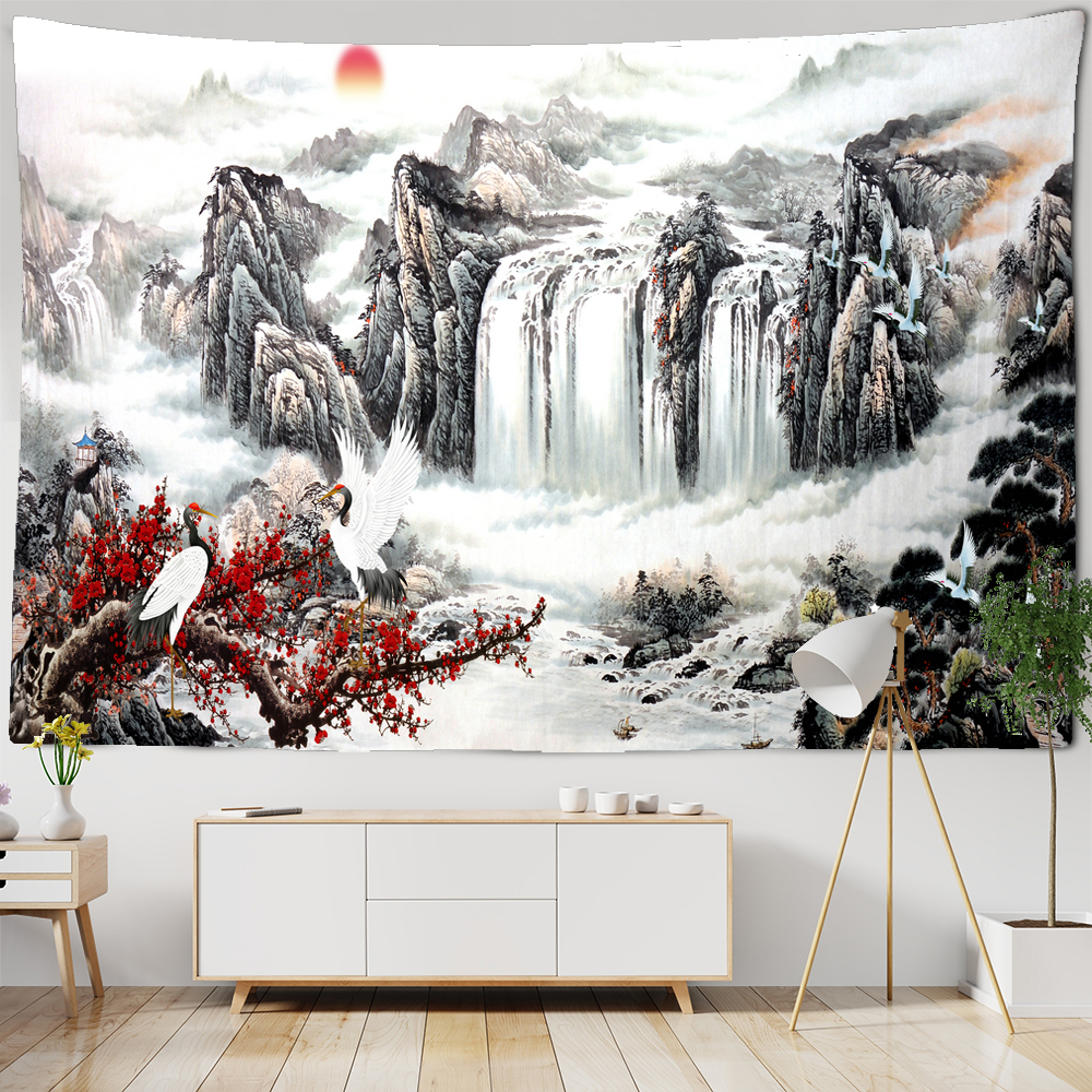 Pintura a óleo de pássaro em estilo chinês pintura de tapeçaria parede pendurada boêmia hippie bruxa arte psicodélica