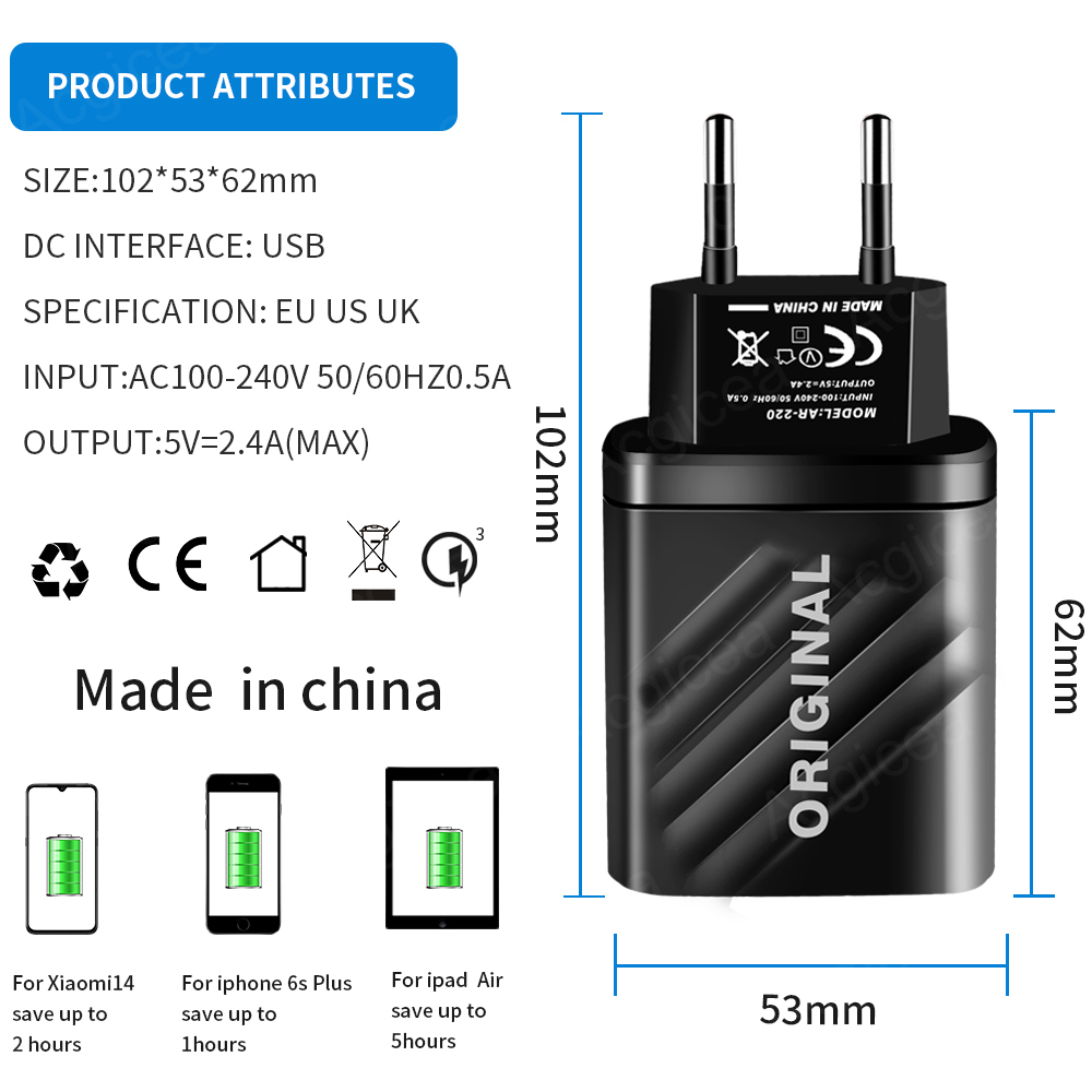 USB Charger Fast Charging QC 3.0 для iPhone 12 Xiaomi Redmi LED Digital Display Universal Portable Adapter Mobile Chone Зарядное устройство