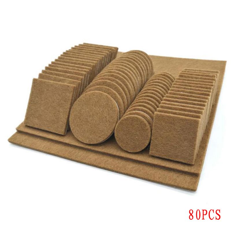 Felt Pads 80/Round Square Heavy Duty Self Stick Pad Supplies for Festival Party Dining Table Bottom Protect