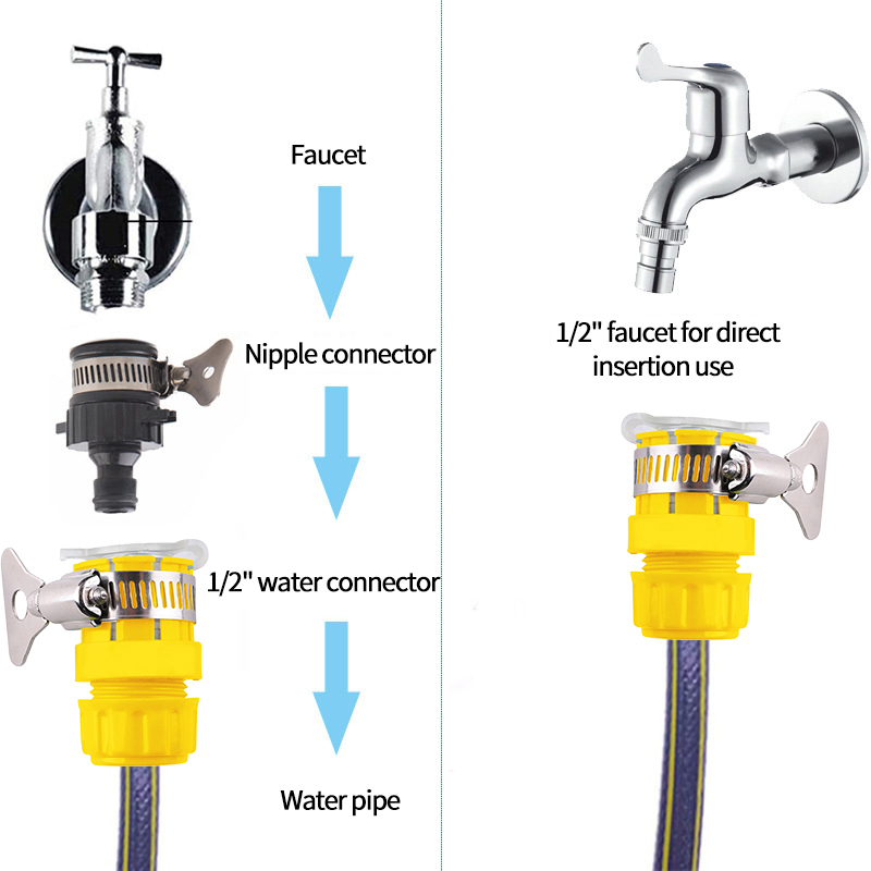 1/2" Garden Hose Quick Connector Fittings Universal Faucet Tap Adapter Female Thread Nipples Joints Water Pipe Tube Irrigation