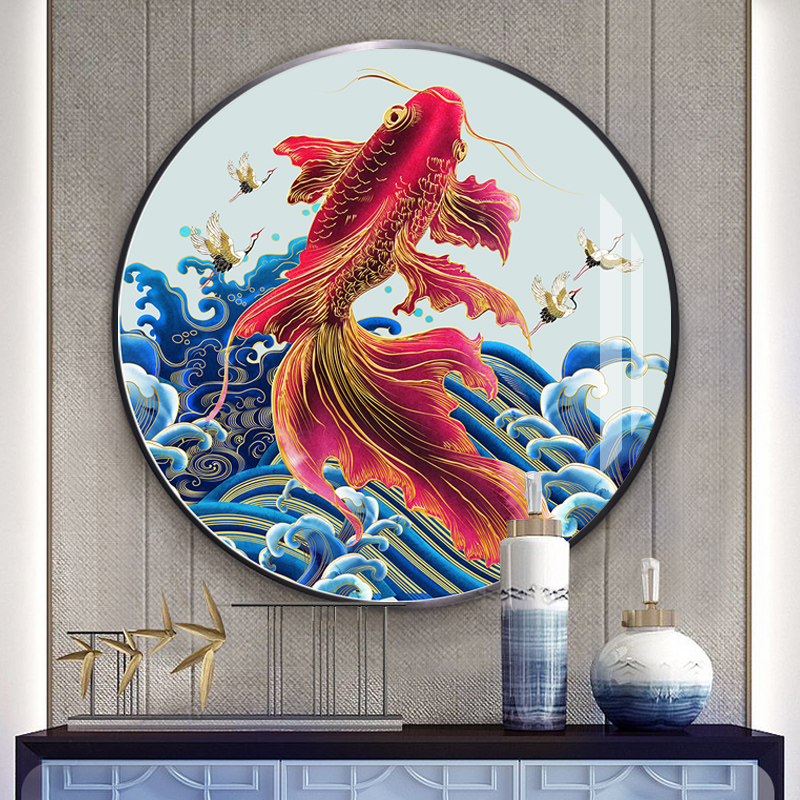 Koi playing in water Printed Patterns Cross stitch kits For Embroidery DIY DMC New Chinese Round Cross-Stitch Sets Home Decor