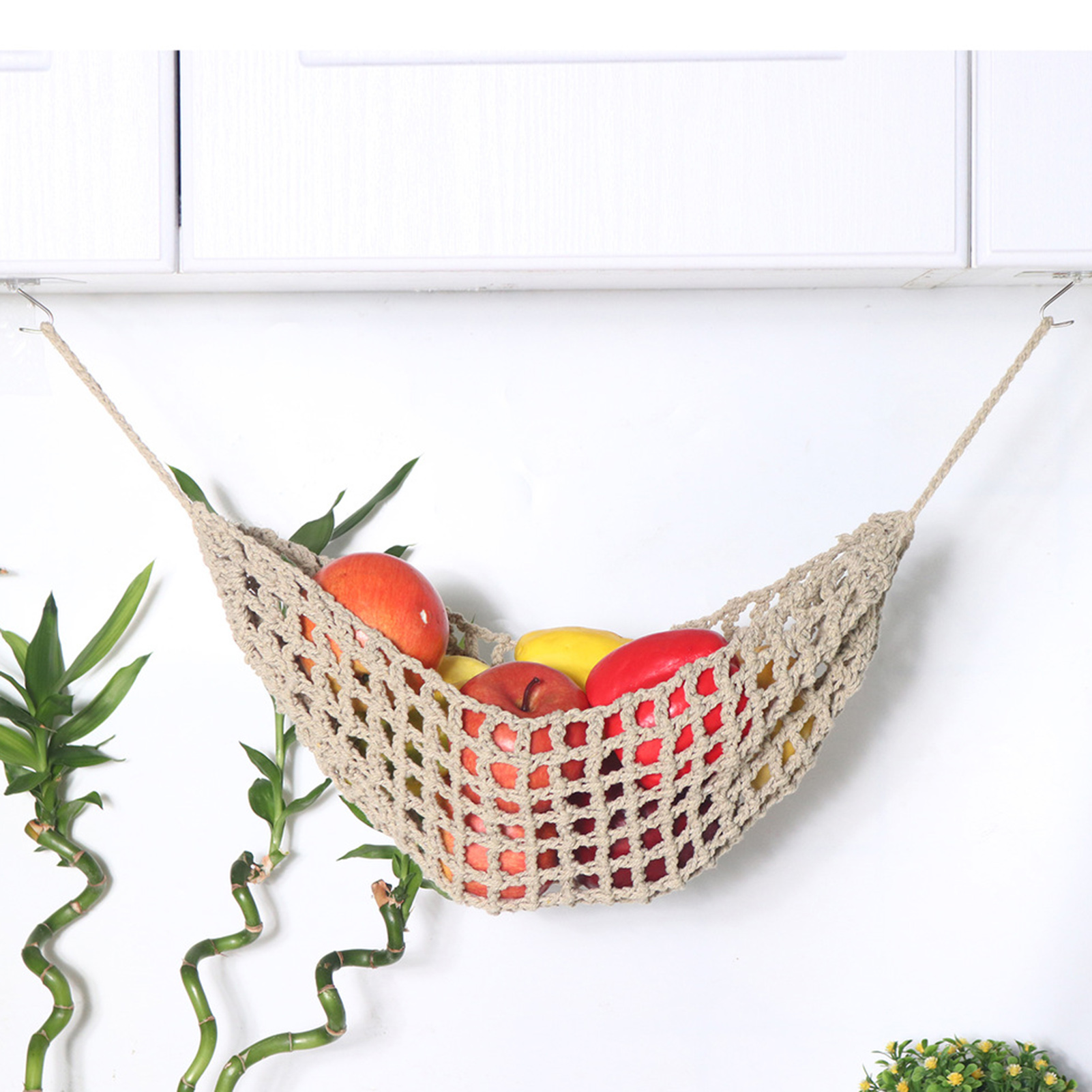 Macrame tissé à la main Vegetable Hammock Net sous Fruit Fruit Han Ging Panier de cuisine Organisateur de stockage Ha Ng Minitapestry Decor