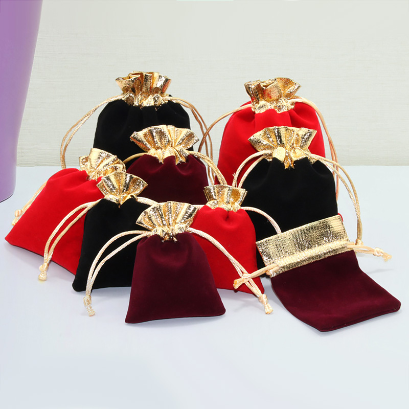 Velvet Packaging Bags Wine Red Organza Drawstring Gift Bags Wedding Jewelry Packaging Pouches 7x9cm 10x12cm 12x15cm