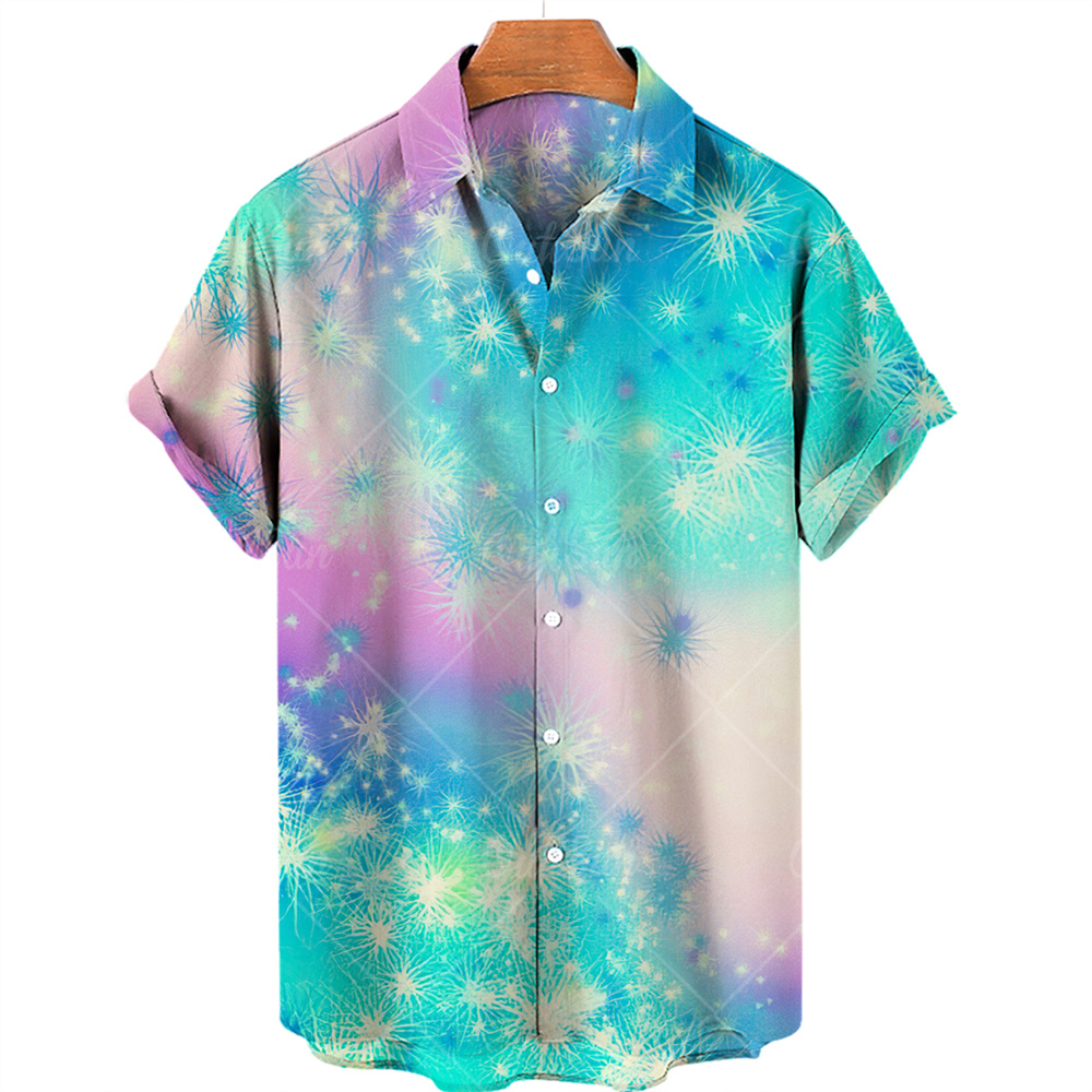 2022 Chemise à manches courtes décontractées surdimensionnée pour hommes 3D Gradient imprimé Hawaiian Fancy Shirt Single Breasted Beach Top