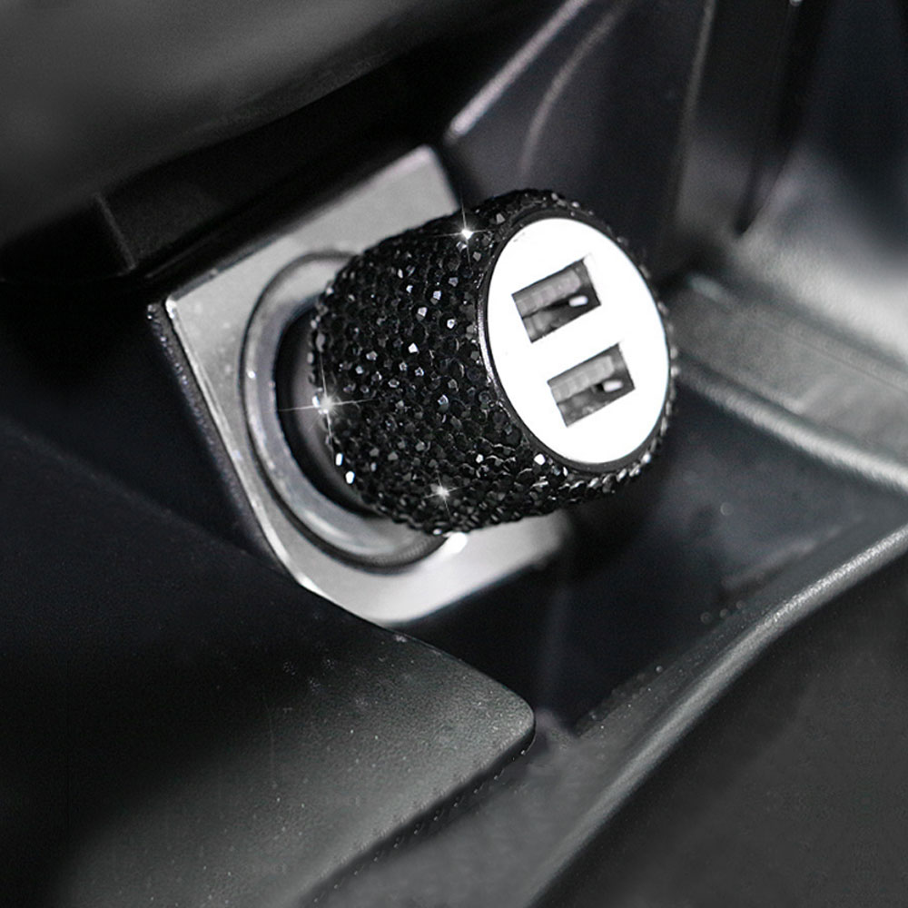 Dual-USB-haven Fast Charging Car Charger Safety Hammer Design om ramen te breken in noodsituaties met Bling Rhinestones Crystal