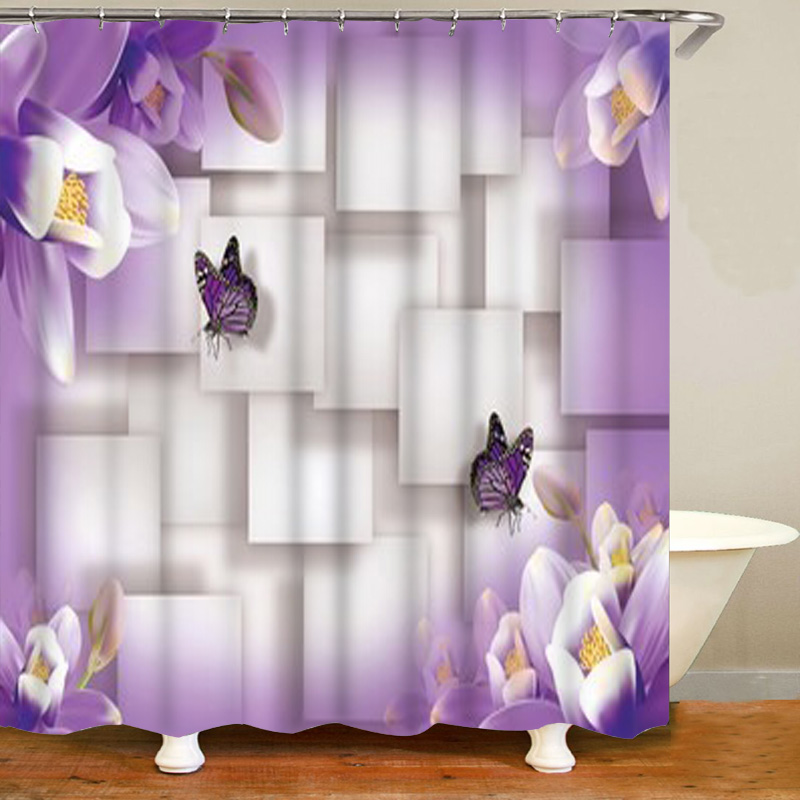 Cortina de chuveiro floral Flores impermeáveis com tecido de chuveiro de banheiro de tecido com tapetes Surta