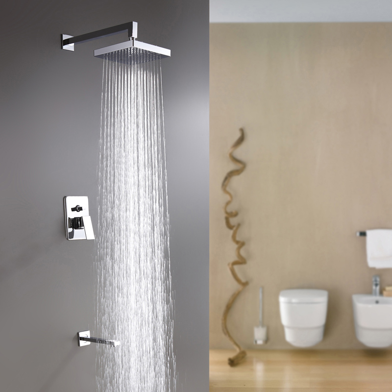 SKOWLL Rainfall Shower Head Set Wall Mount Single Handle Shower Valve Trim Kit with Tub Faucet HG-891, Polished Chrome