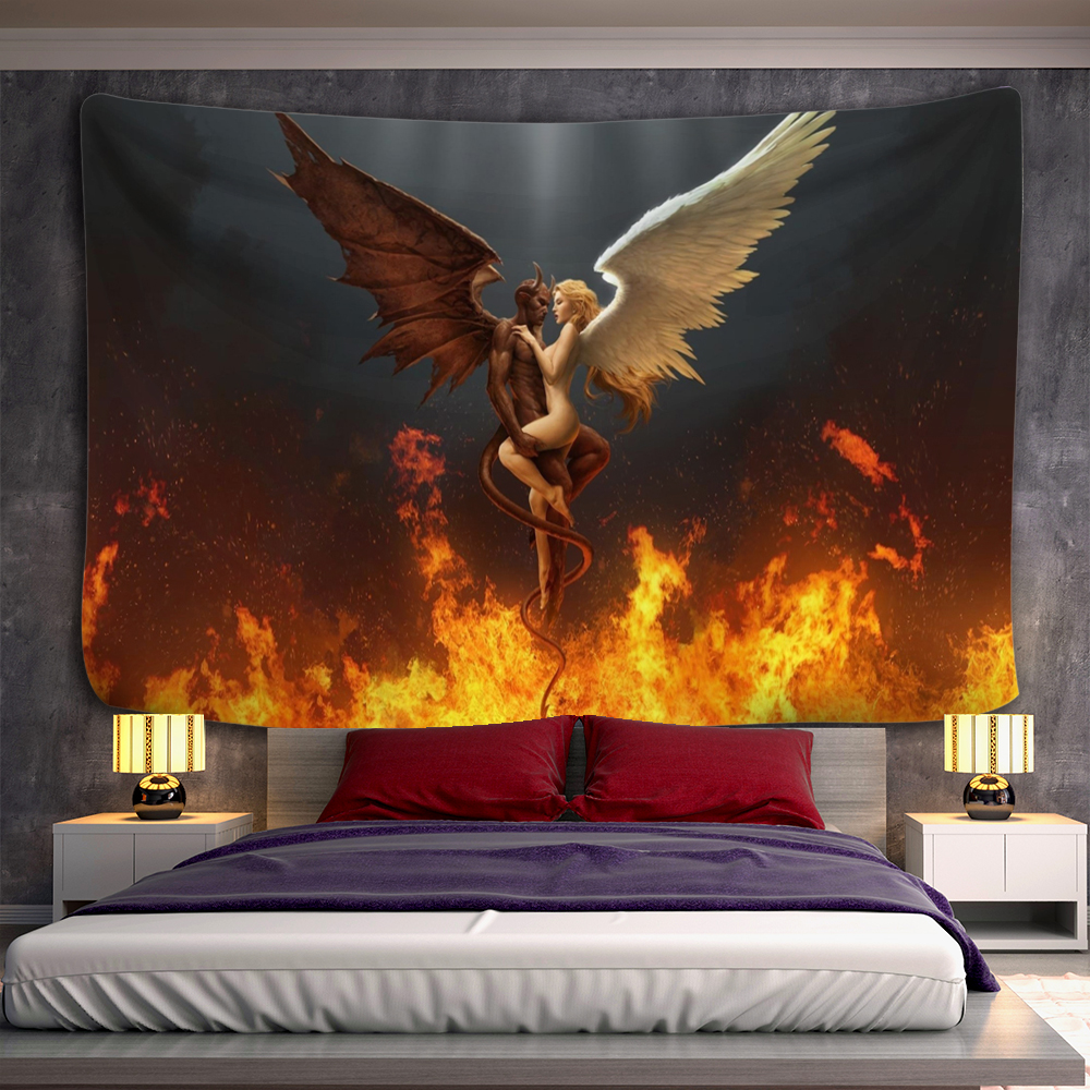 Angel Devil Tapeçaria Parede do inferno pendurado Witchcraft Wall Tapestry Hippie Wall Carpets Decor Psicodelic Halloween tapeçaria