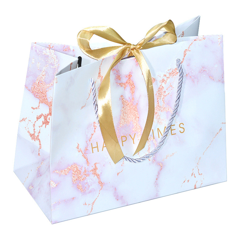Bolsa de presente de embalagem de bolsa de presente de mármore para bolsa de bola de bolo de aniversário de hóspedes com fita para festa de festa