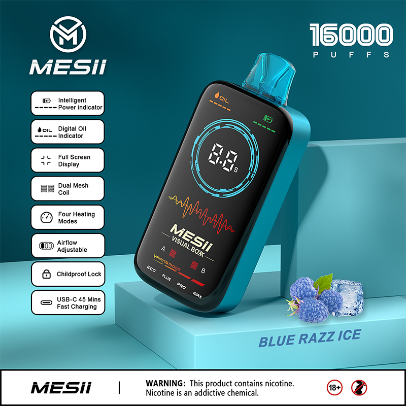 MESII Visual Boxx 15K 16k Puff Bar 15000 16000 Puffs Djechy Pióro Pióra Pen PET PEŁNEGO EKRETU PEWAMI CEKII ZAKATEK PREFILALE 18 ml Regulowany przepływ powietrza Vaper