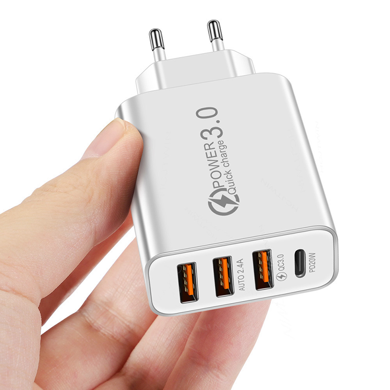 3USB+PD QC3.0 Fast Charger 20W Type-C 3 USB Interface 5V/3.5A 9V/2A 12V/1.5A Support For Huawei SCP FCP Bi-protocol Quick Charge