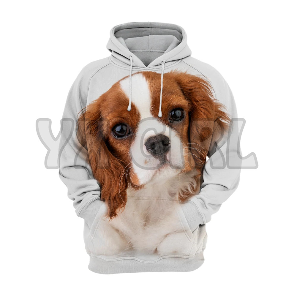 Animais cães cavalier rei charles spaniel adorável 3d moletons estampados unissex pulôvers engraçados capuz de cachorro