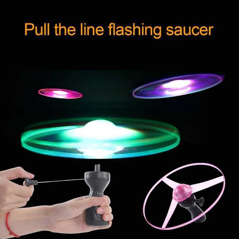 LED Flying Toys Flying Spinning Flyer Luminal Flying Ufo LED Light Handle Flash Toys for Kids Outdoor Game Color Random 240410