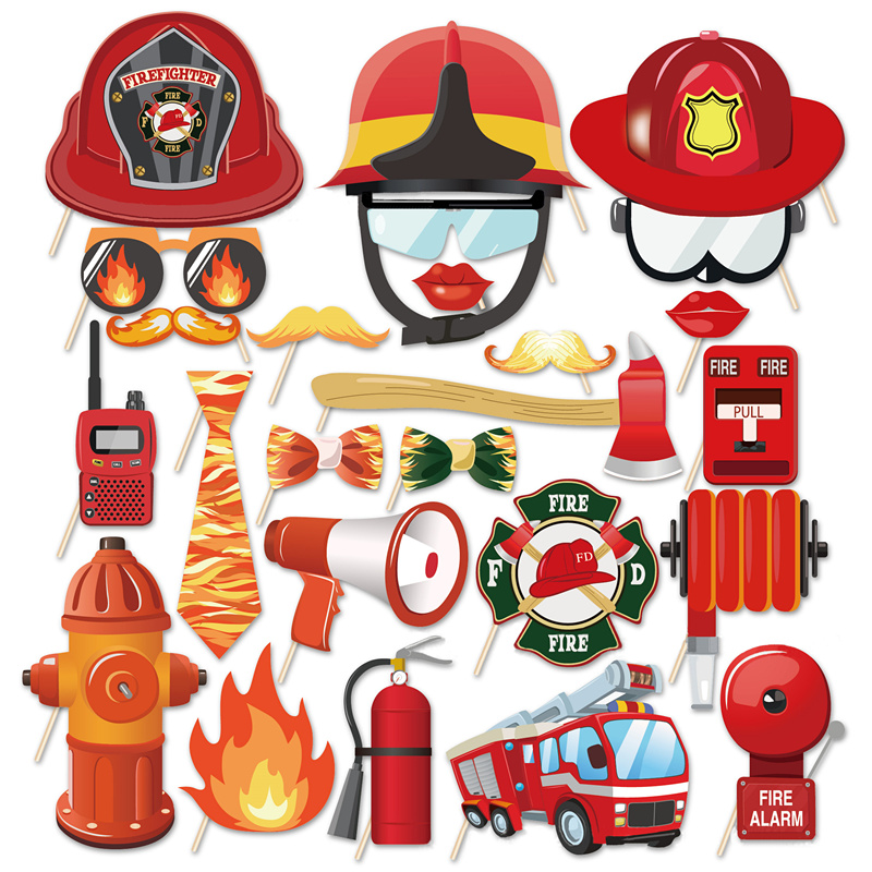 Fireman DIY Photo Booth Props Baby Shower Firefighter Party Decor Photobooth Prop Happy Birthday Party Decor Mustache Prop