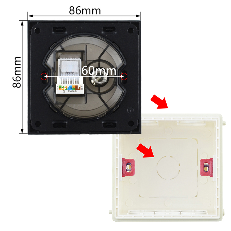 Internet -Socket, TV -Satelliten -Internet -Signal -PC -Daten weibliche Sockets, Cat5e RJ45 Port Connector, Glas -Panel -Netto -Schnittstellen -Outlets