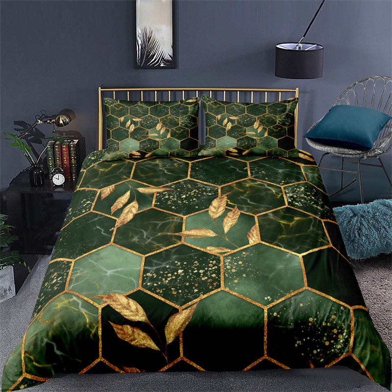 Ensemble de litière géométrique douce King Queen size Modèle en nid d'abeille 3D Couvercle de couette imprimée avec taies d'oreiller chambre décorative