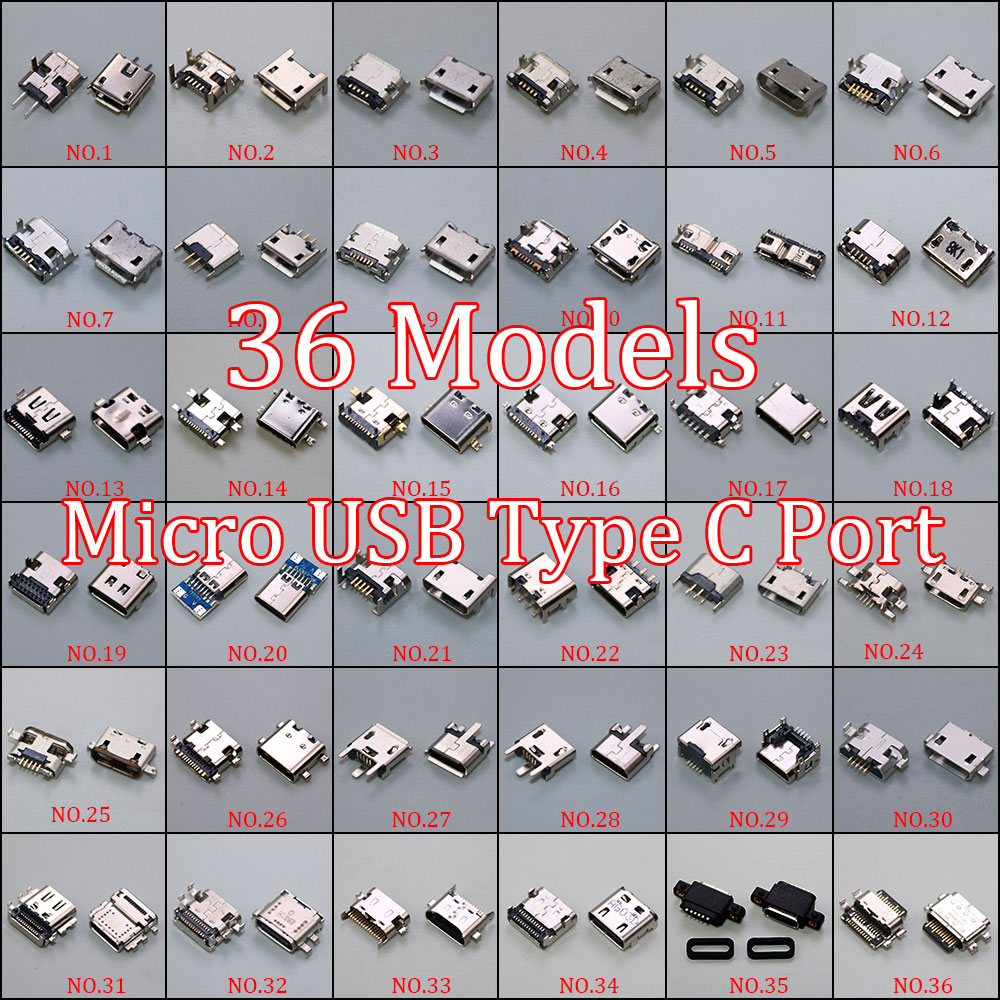 36 моделей Micro USB Type C Connector разъем зарядного док-док-докса