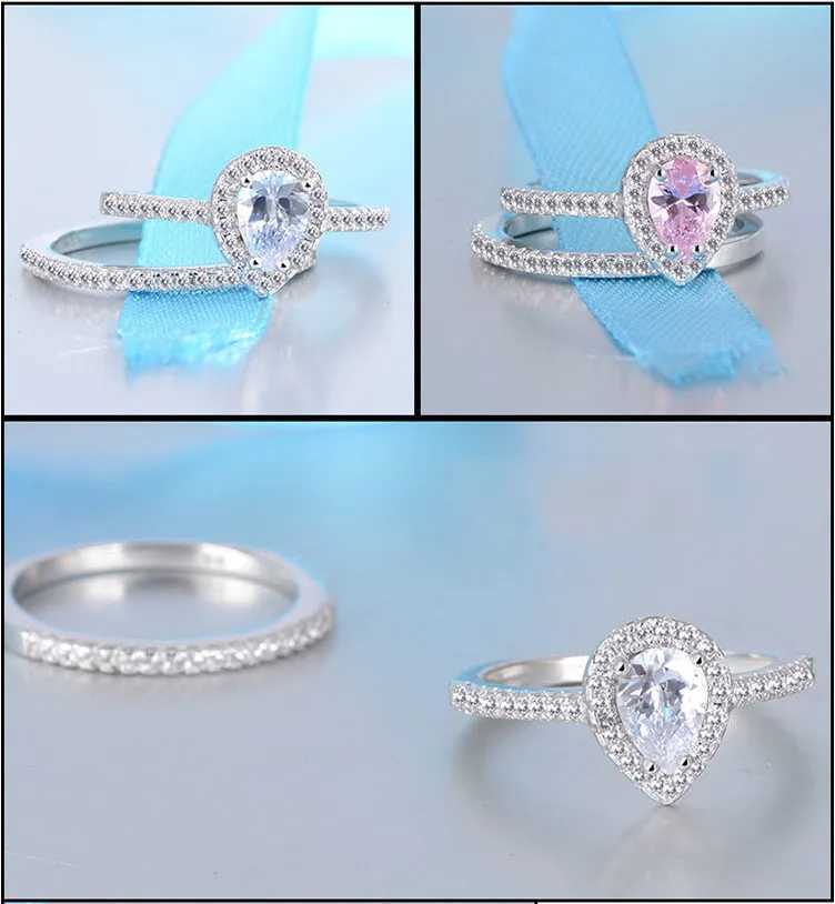 Anelli a banda 925 argento sterling nuovo anello da donna set gioielli lacrima zircone cz diamant fidanzamento e set di anelli nuziali j240410