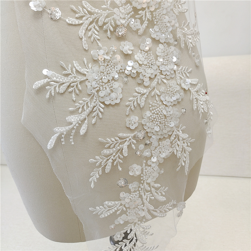3D Flower pärlspetsapplikationer för bröllopsklänningar slöjer kroppsspetsen spetsapplikationer broderi spetsar
