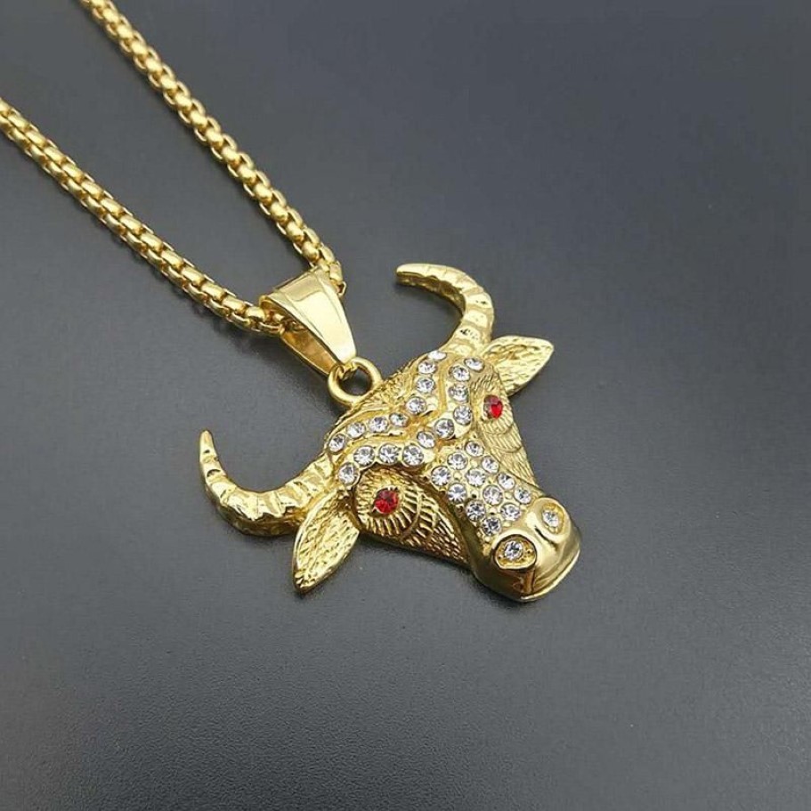 Hip Hop Rapper Style Bull Head Tau Pendants Halsband för män Guldfärg 316L Rostfritt stål Personlighet Party Jewelry Gift292m