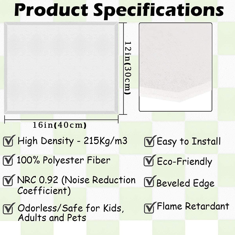 Paneles acústicos de 12 paquetes, relleno a prueba de sonido, paneles de absorción de sonido de borde biselado, panel acústico para tratamiento acústico
