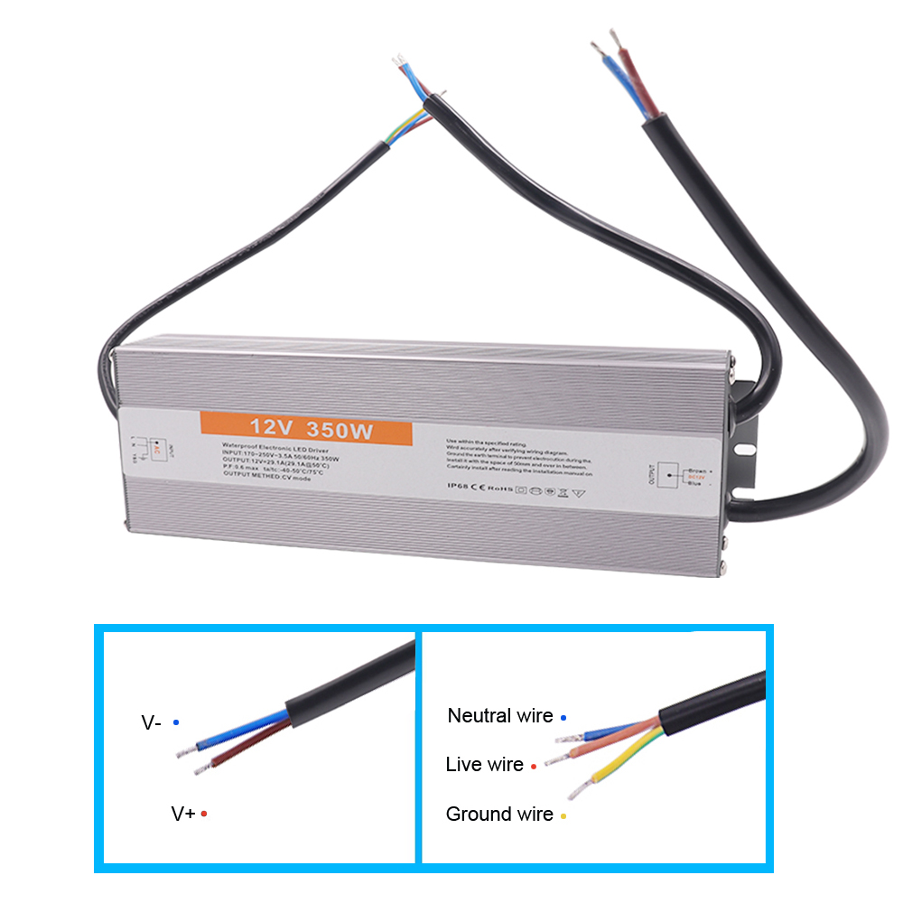 Alimentatore a LED impermeabile 60W 100W 200W 300W 500W Transformer AC 110V 220V a DC 12V 24 V Driver ad interruttore adattatore Strip LED