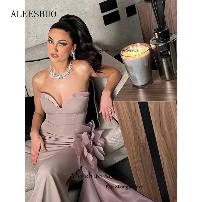 Urban Sexy Dresses Aleeshuo Modern Saudi Arabia Mermaid Prom Dresses Satin ärmlös aftonklänning Pleat Sweetheart Golvlängd Formell Vestido 240410