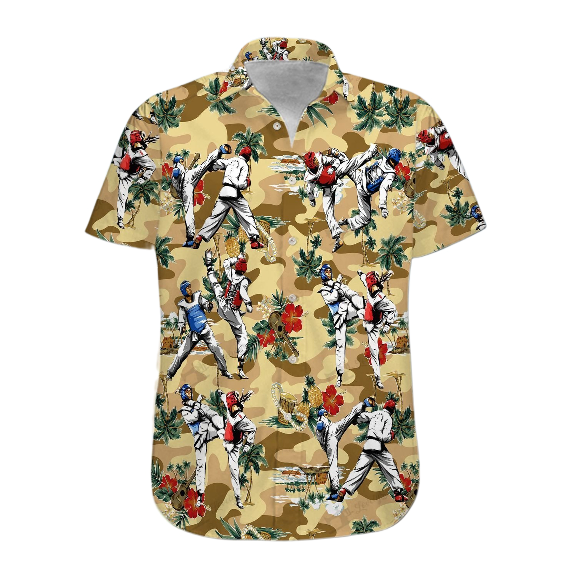 Taekwondo Colorful 3D Imprimé Mens Hawaiian Aloha Shirts mâle Luxury Camisa Summer Beach T-shirt Holid Unisexe T-Soi