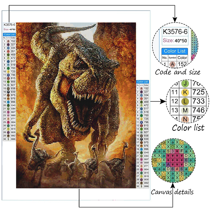 5D AB Diamond Pintura Dinosaur Drill Full Drill Diy Bordado Bordado Animal Mosaico Tyrannosaurus Rhinestone Picture Decoração Home Decoration