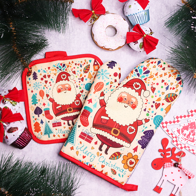 Christmas Hot Oven Mitts Baking Anti-Hot Gants Pad Dining Kitchen Mat New Year 2023 NAVIDAD VISMAS PARY DÉCORATIONS