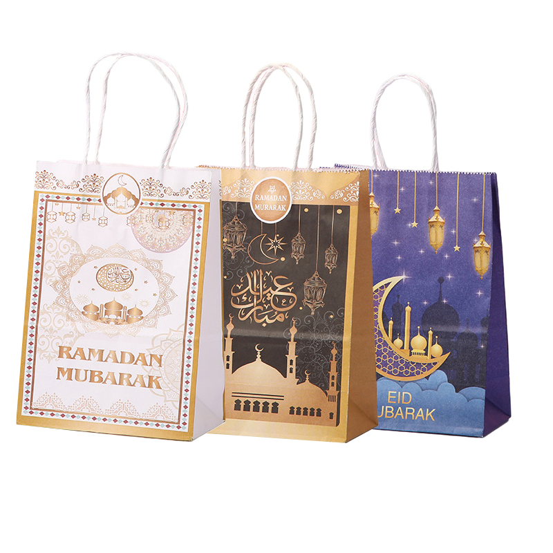 Eid Mubarak Kraft Paper Sacs-cadeaux Cookie Candy Packaging Box Ramadan Kareem Muslim Islamic Festival Party Favors Decoration