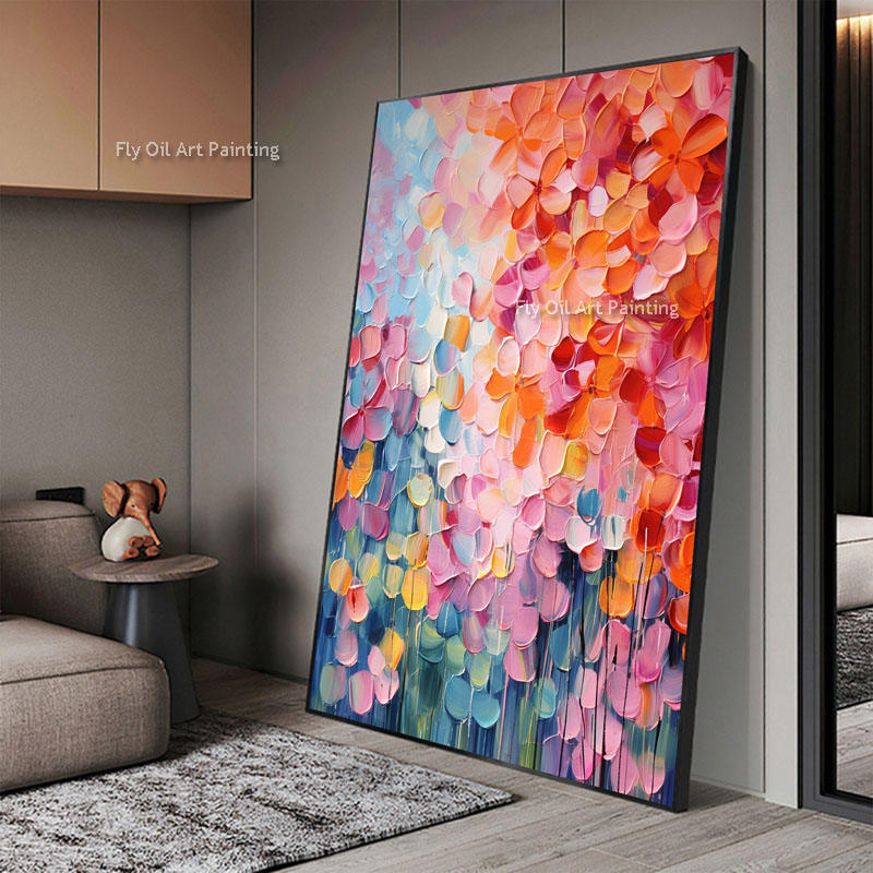 Minimalist Flower Oil Painting Hand Painted On Canvas Large Wall Art Abstract Canvas Painting Pink Floral Landscape Art Custom Painting Modern Living Room Decor