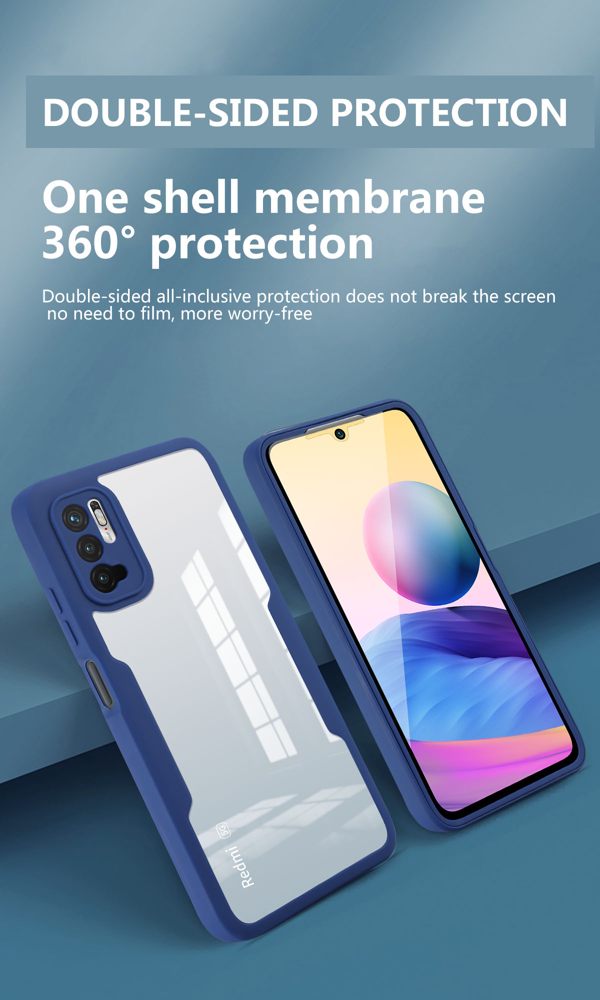 360 Full Coverage With PET Front Screen Film Phone Case For Xiaomi Redmi Note 10 5G Poco M3 Pro TPU Silicone Bumper Back Cover