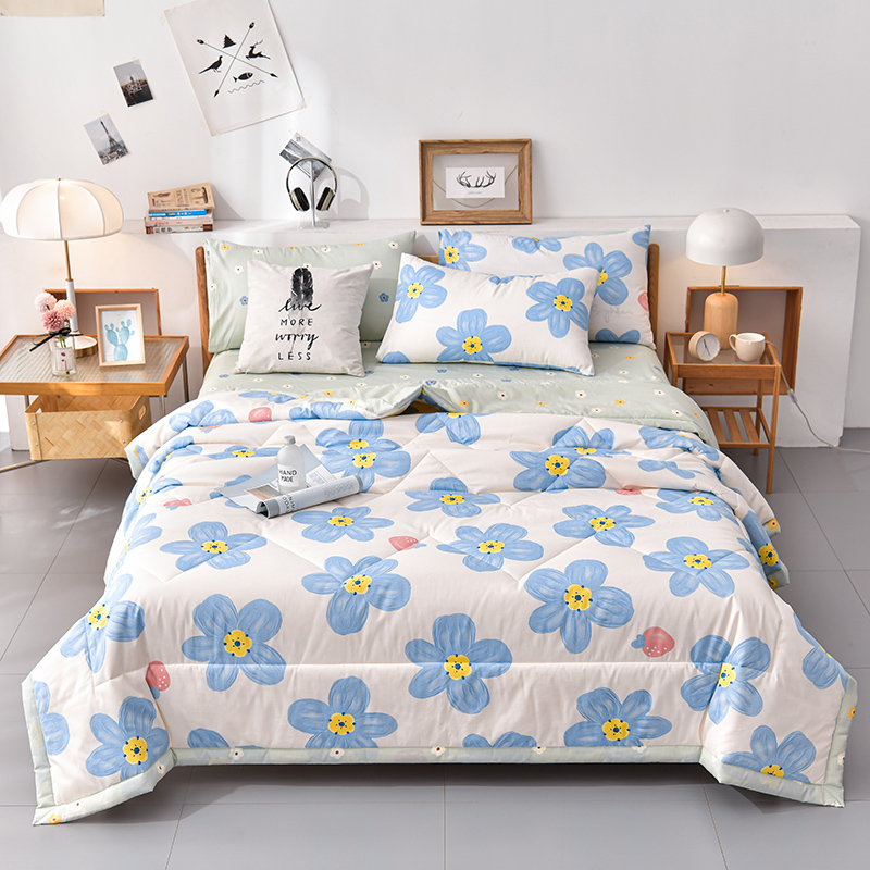 Climmatoteur de courtepointe d'été floral bleu couette douce couette simple couverture double couette à plaid moelleux lit matelassé