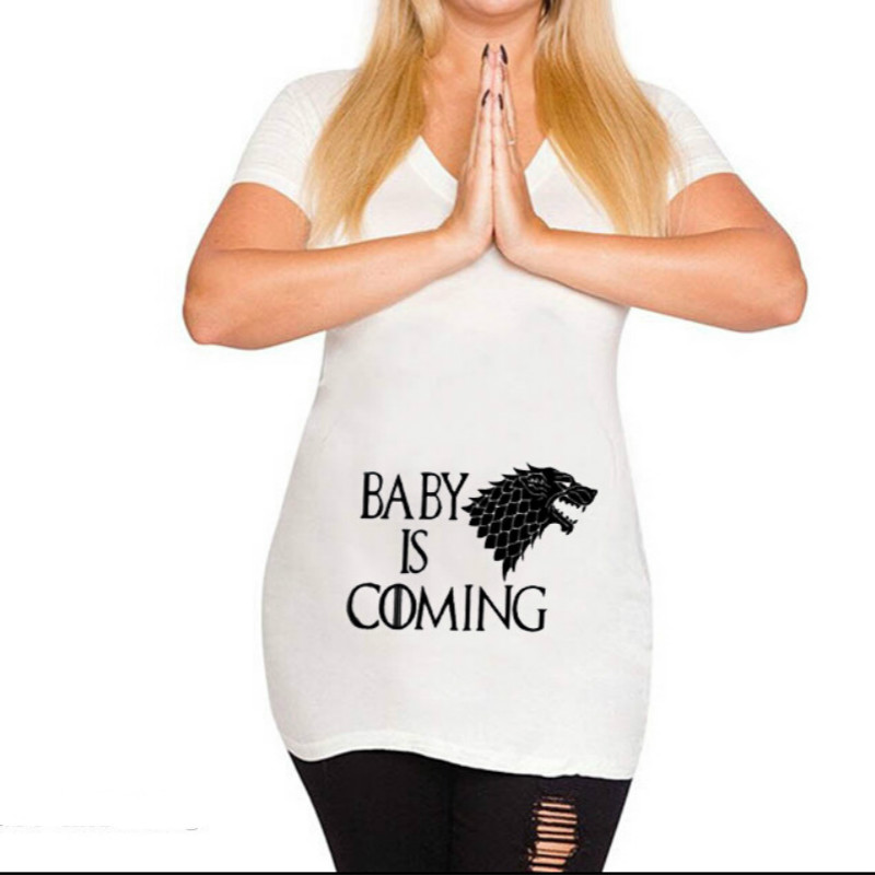Plus Size S-3XL Funny Maternity Tshirts Pregnant Women Pregnancy Clothes Short Sleeve O-Neck Letter Baby is Coming Print T-shirt